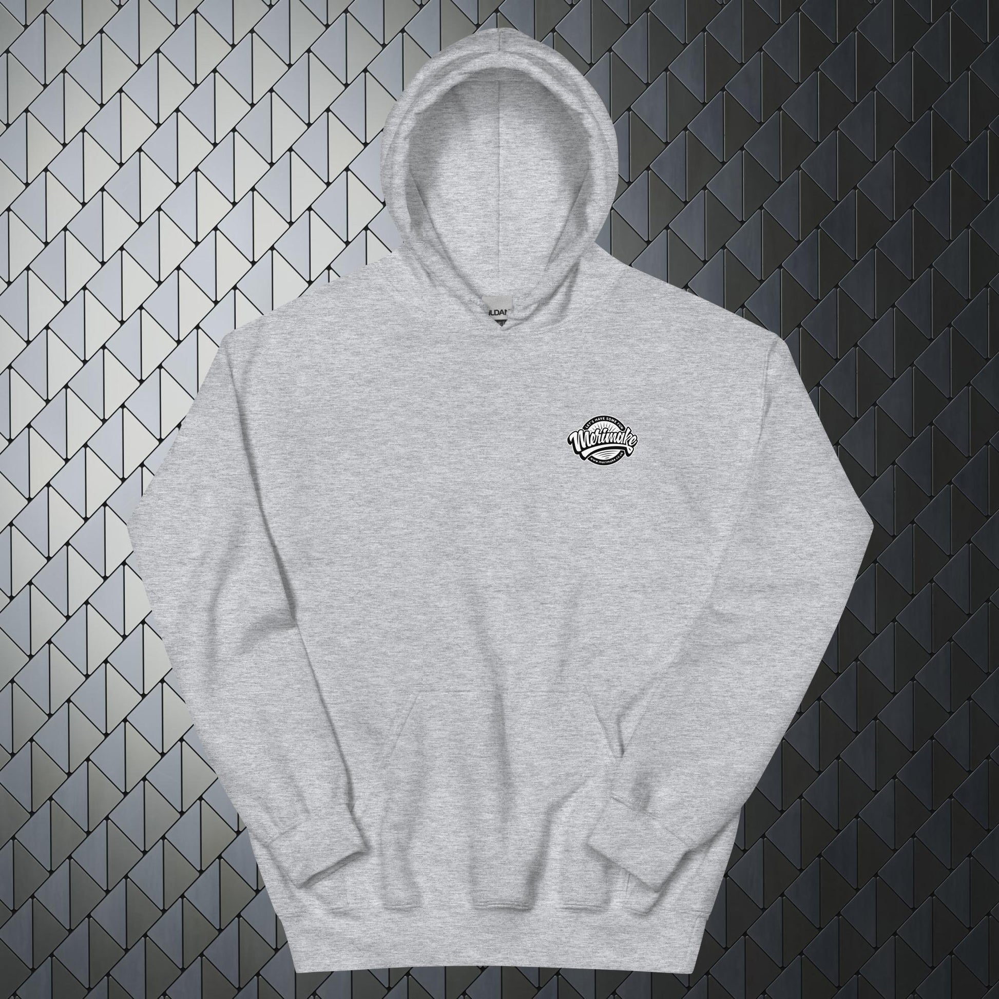that'll buff right out comfortable heavy blend grey hoodie with that'll buff right out print on back and Merimake logo on the front